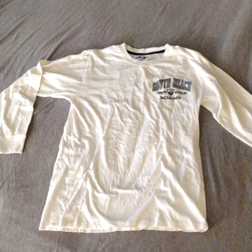 Long Sleeve White Tee- South Beach Miami (M) - OBO